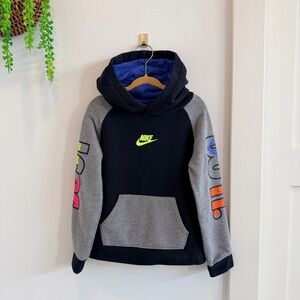 Nike Colorblock Graphic Just Do It Neon Boys Active Long Sleeve Hoodie Size 3T